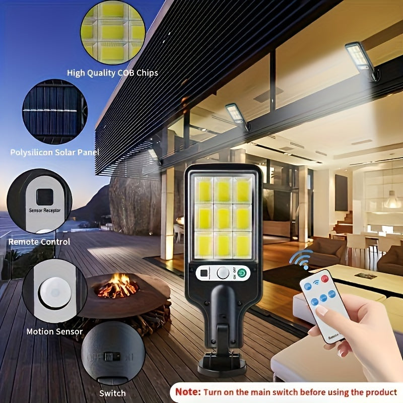 Lampadaires solaires 8/4/2 pièces, lumière solaire d'extérieur avec télécommande, 108 LED IP65, 3 modes d'éclairage, projecteur solaire à détecteur de mouvement PIR, applique de sécurité pour l'extérieur, cour, stade, aire de jeux, jardin, terrasse, décor