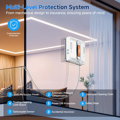 Robot Nettoyeur de Vitres Lubluelu, Système Amélioré de 4 Jets d'Eau et Protection Sécurisée à 8 Couches, Puissance d'Aspiration de 6,5 KPa, Capteurs -Chute et de Détection de Bord, pour Fenêtres en Hauteur, Carrelages et Verres, Cadeau de Noël