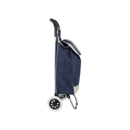 Chariot de courses pliable avec roues, robuste et spacieux, avec poche et poignées, pratique pour transporter des courses lourdes, base stable, grandes roues et poignée durable, en matériau imperméable, facile à nettoyer, poche pour verrouillage ou portef