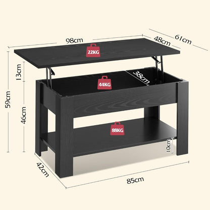 Table Basse Réglable en Hauteur avec Étagère, Table de Salon Rectangulaire avec Espace de Rangement Ouvert et Caché, Table de Salon pour Salon, Chambre à Coucher