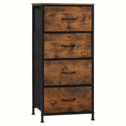 1 tiroir étroit, commode avec 4 tiroirs en tissu, buffet coffre de rangement pour chambre à coucher, salon, couloir, style industriel, brun vintage noir