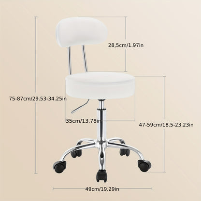 Tabouret roulant 1 pièce, tabouret de maquillage, tabouret à hauteur réglable avec roulettes et dossier, tabouret de travail, tabouret pivotant à 360°, tabouret de bureau, tabouret de maquillage pour studios, salons de coiffure, ateliers et salons de tato