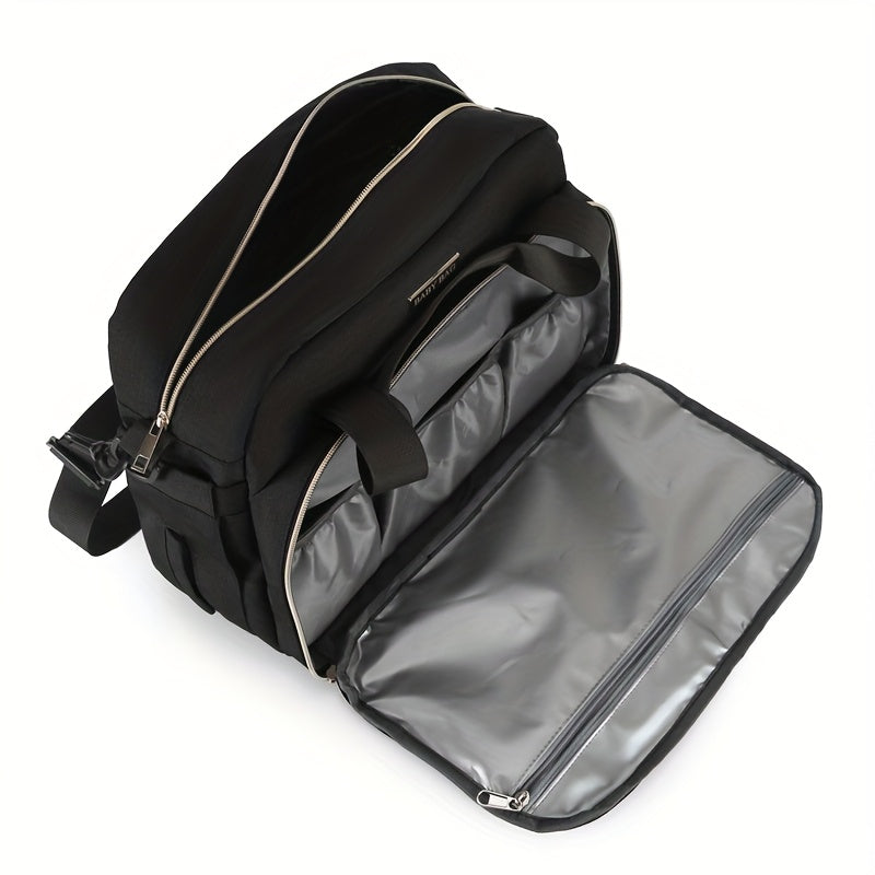 Sac à Langer Grande Capacité Compatible - Organisateur de Couches Multifonction en Tissu Oxford avec Bandoulière, Sac de Voyage Matelassé pour &, Rose/Gris ou Noir/Gris, Espace Spacieux pour Usage Quotidien et en Déplacement