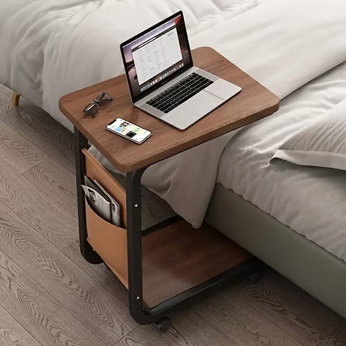 Table d'appoint roulante moderne en forme de C avec sac de rangement, roulettes silencieuses pivotantes à 360°, table d'appoint pour canapé et chevet, parfaite pour votre salon, camping-cars, chambres, maisons et bureaux
