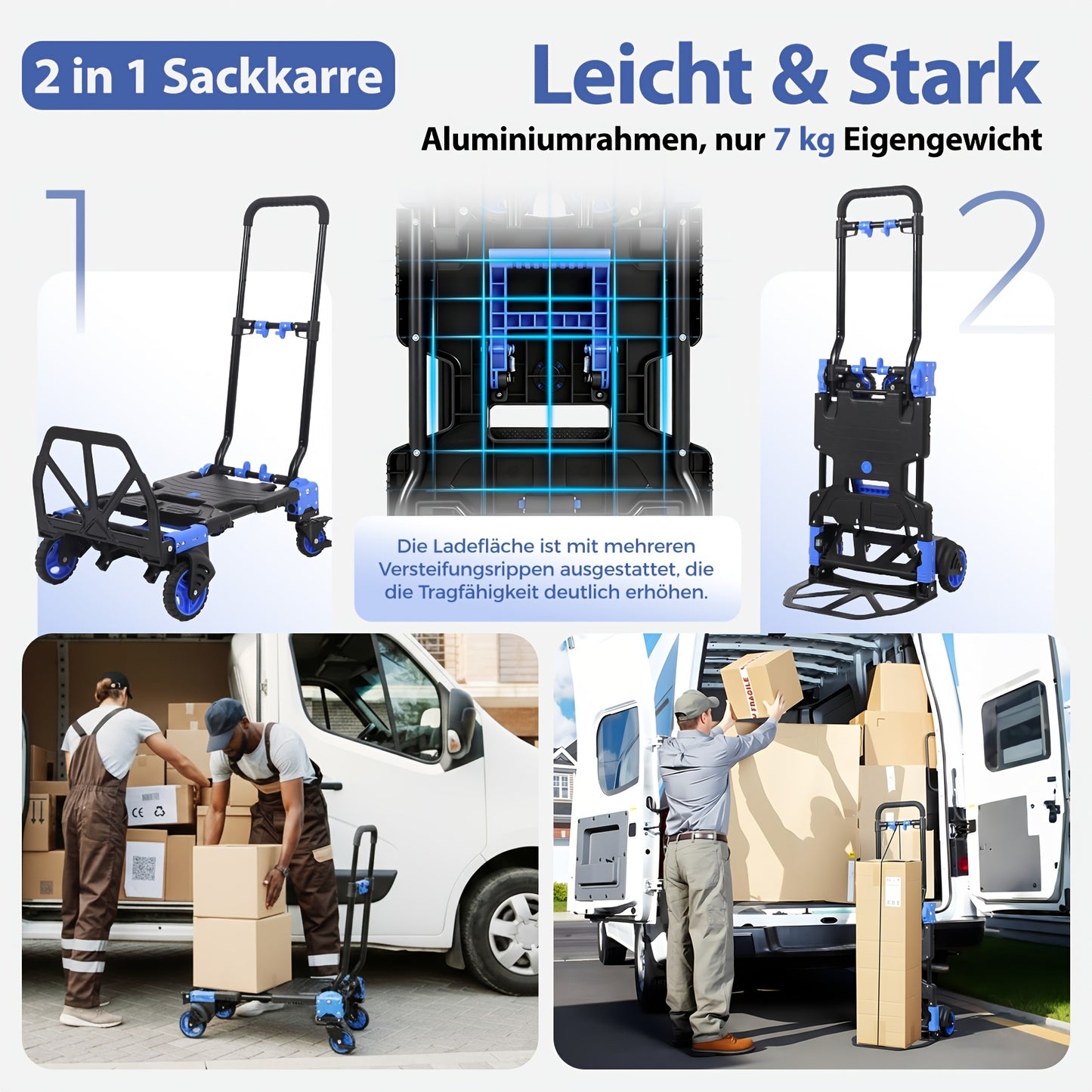 Chariot à bras pliant, Chariot de transport pliant 2-en-1 (150 kg et 80 kg), Chariot de transport robuste, Chariot plateforme avec une capacité de charge allant jusqu'à 150 kg, Chariot de transport avec roues à double roulement en TPR, frein, patin antidé