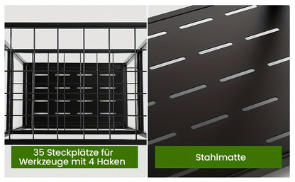 Organisateur de Jardinage, Contient Plus de 50 Outils, Ajustable et Compact pour Organiser Votre Garage/Échelle à Lierre, avec Crochets Pratiques pour Râteaux, Balais, etc., Tournevis en Métal Noir Durable