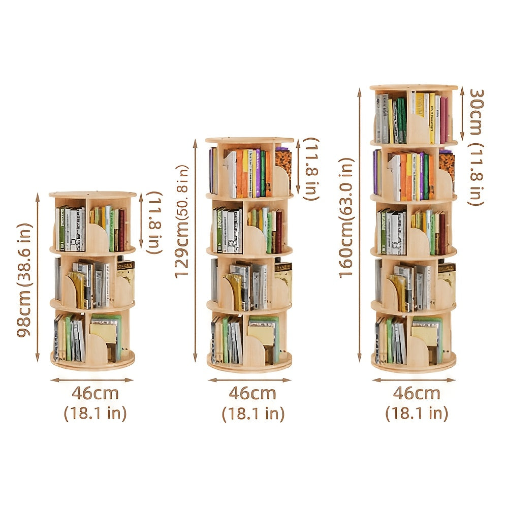 Étagère à livres rotative à 360°, 1 pièce, 3/4/5 niveaux, diamètre 46×H160cm, étagère de rangement peu encombrante pour salon, chambre, bureau, design moderne