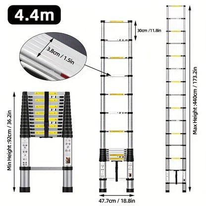 Échelle télescopique en acier inoxydable allant de 2,6 à 6,3 mètres - un design robuste, portable et pliable avec des pieds en caoutchouc antidérapants et un verrou de sécurité, idéal pour la peinture murale, l'accès polyvalent à la hauteur, les travaux d