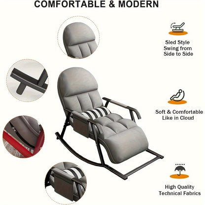 Fauteuil à bascule moderne pour salon, fauteuil à bascule avec fonction de relaxation, fauteuil à bascule avec poche latérale, fauteuil à bascule avec repose-pieds réglable, fauteuil à bascule pour salon, chambre à coucher