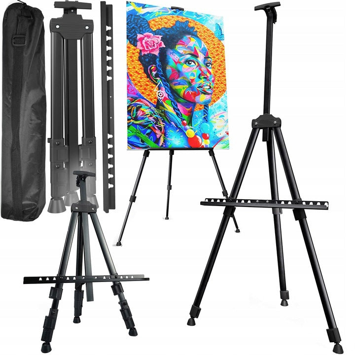 Chevalet d'art professionnel - Base trépied en métal durable avec une hauteur de 50 à 170 cm - Supports de toile multifonctionnels pour peindre sur bureau, au sol et en extérieur - Mallette portable pour studio, classe et décorations de mariage, conceptio