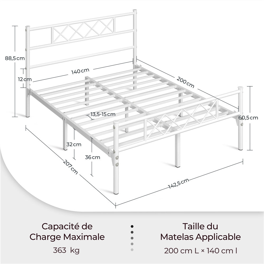 Costoffs Cadre de Lit en Métal Moderne - Structure à 6 Pieds avec Tête de Lit Design en Forme X - Sommier à Lattes Métalliques et Grand Espace de Rangement Sous-lit - Idéal pour Chambre d'Invite, Dortoir ou Appoint - Style Industriel Élégant