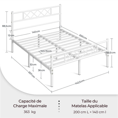 Costoffs Cadre de Lit en Métal Moderne - Structure à 6 Pieds avec Tête de Lit Design en Forme X - Sommier à Lattes Métalliques et Grand Espace de Rangement Sous-lit - Idéal pour Chambre d'Invite, Dortoir ou Appoint - Style Industriel Élégant