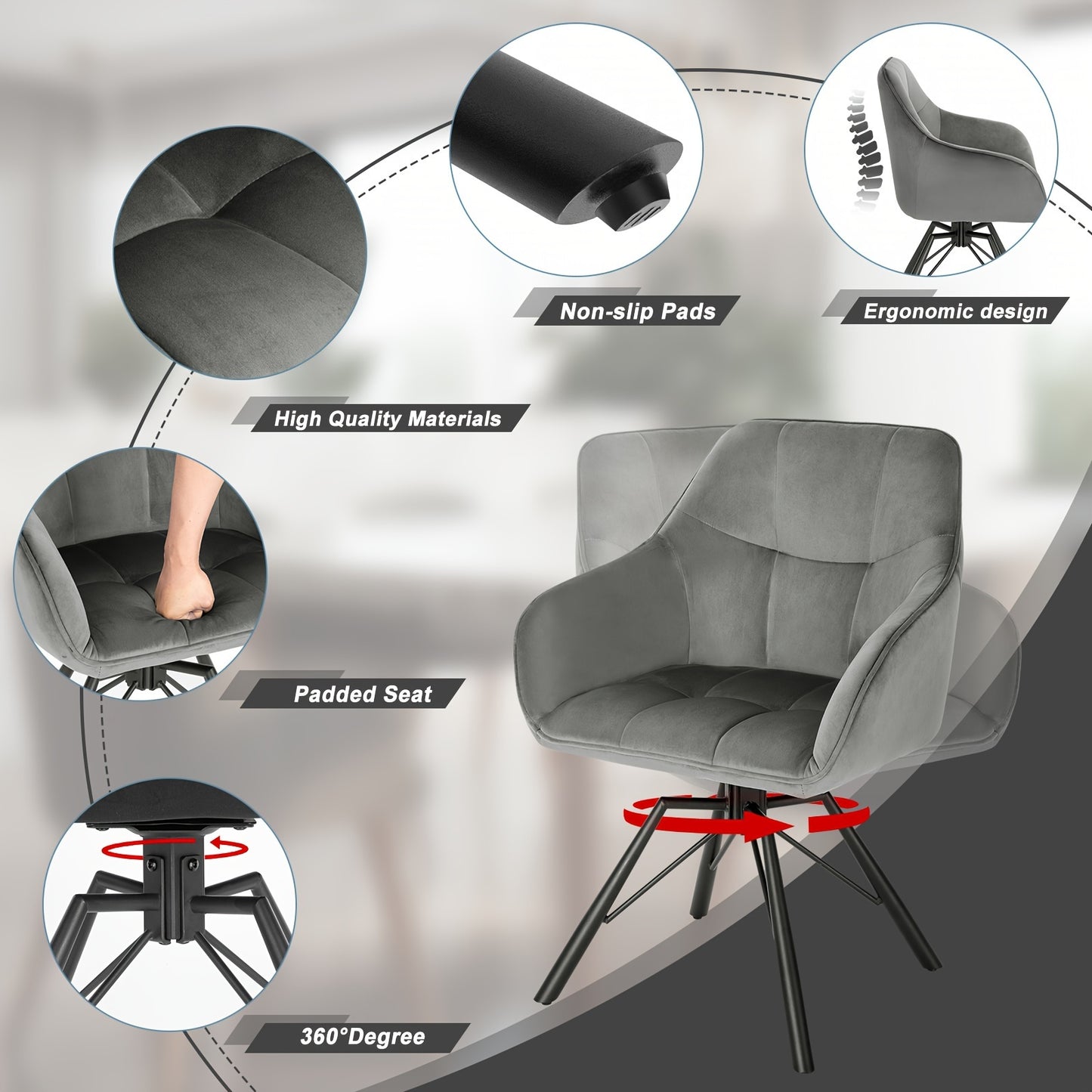 2 chaises de salle à manger pivotantes, mobilier de salle à manger confortable, fauteuil avec housse en velours, convient pour salle à manger, salon et bureau