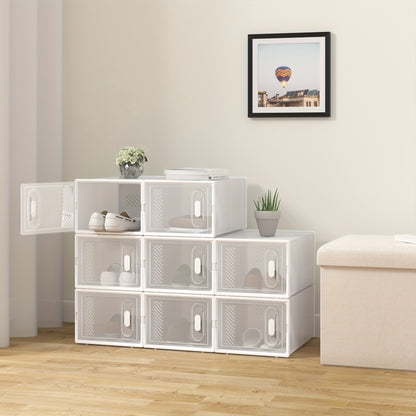 Boîte à chaussures empilable, Boîte à chaussures avec porte magnétique, Boîte en plastique pour rangement de chaussures, Organisateur de chaussures pliable pour tailles inférieures à 42, 35X19X25 Cm