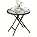 1pc Table de Pique-Nique Table Pliante Table de Balcon Table de Camping Table de Jardin Table de Bistro Cadre en Métal Verre Trempé Table Ronde Noir Plusieurs Tailles Disponibles