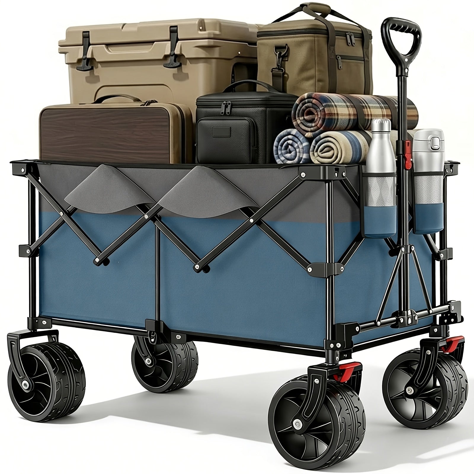 Chariot Pliant XXL Plus 200L Capacité 200KG, Chariot Utilitaire avec Roues Tout-Terrain 17X10 Cm & Frein, Système de Pliage 4 Directions Vendu Sous Licence, Chariot Multi-Usage pour Plage, Camping, Jardin, Sports & Extérieur