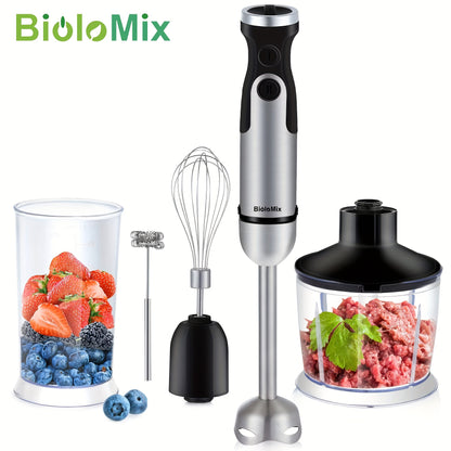 Biolomix Mixeur Plongeant 5-en-1 - Robot Culinaire avec Hachoir à Viande, Coupe-Légumes, Fouet et Gobelet à Smoothie