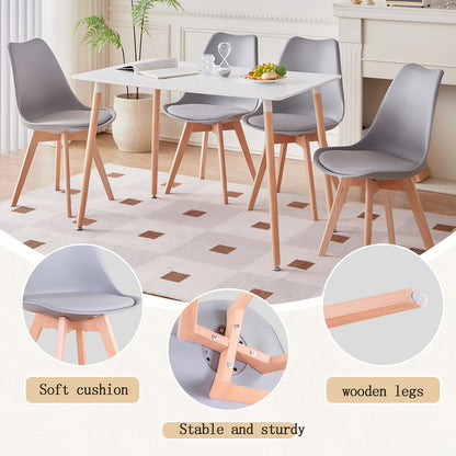 Ensemble de 6 chaises de salle à manger modernes du milieu du siècle, chaises de cuisine, chaises de bureau, chaise coquillage de designer avec coussins ergonomiques en similicuir et pieds en bois massif pour cuisine, salon, chambre à coucher, blanc