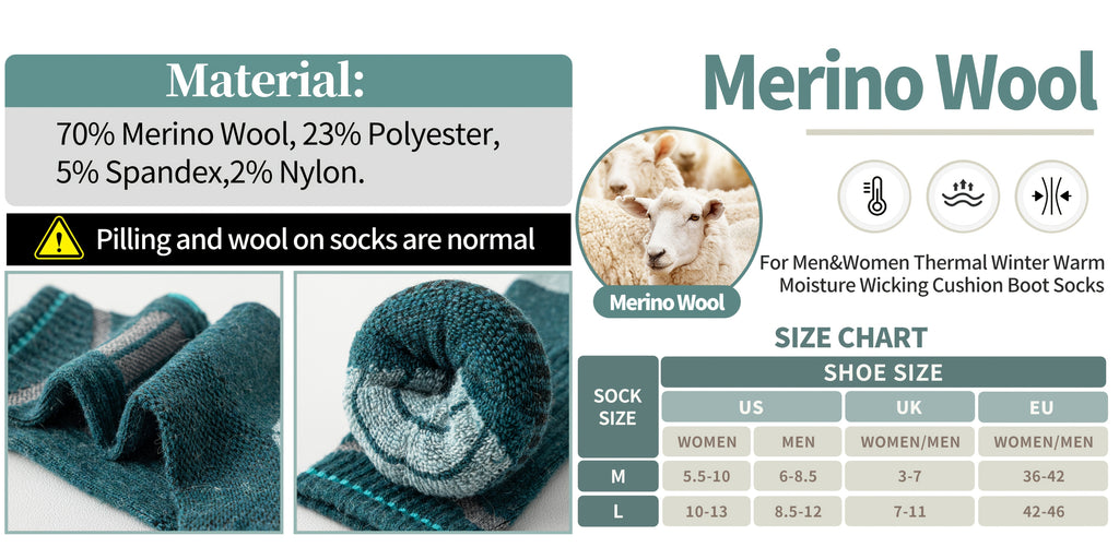 [Chaussettes techniques outdoor] 5 Paires de Chaussettes Randonnée en Laine Mérinos Rayées Lumineuses pour Hommes et Femmes - Course Sentier, Cyclisme, Trekking - Évacuation de l'Humidité - Semelle Cushion - Taille Haute