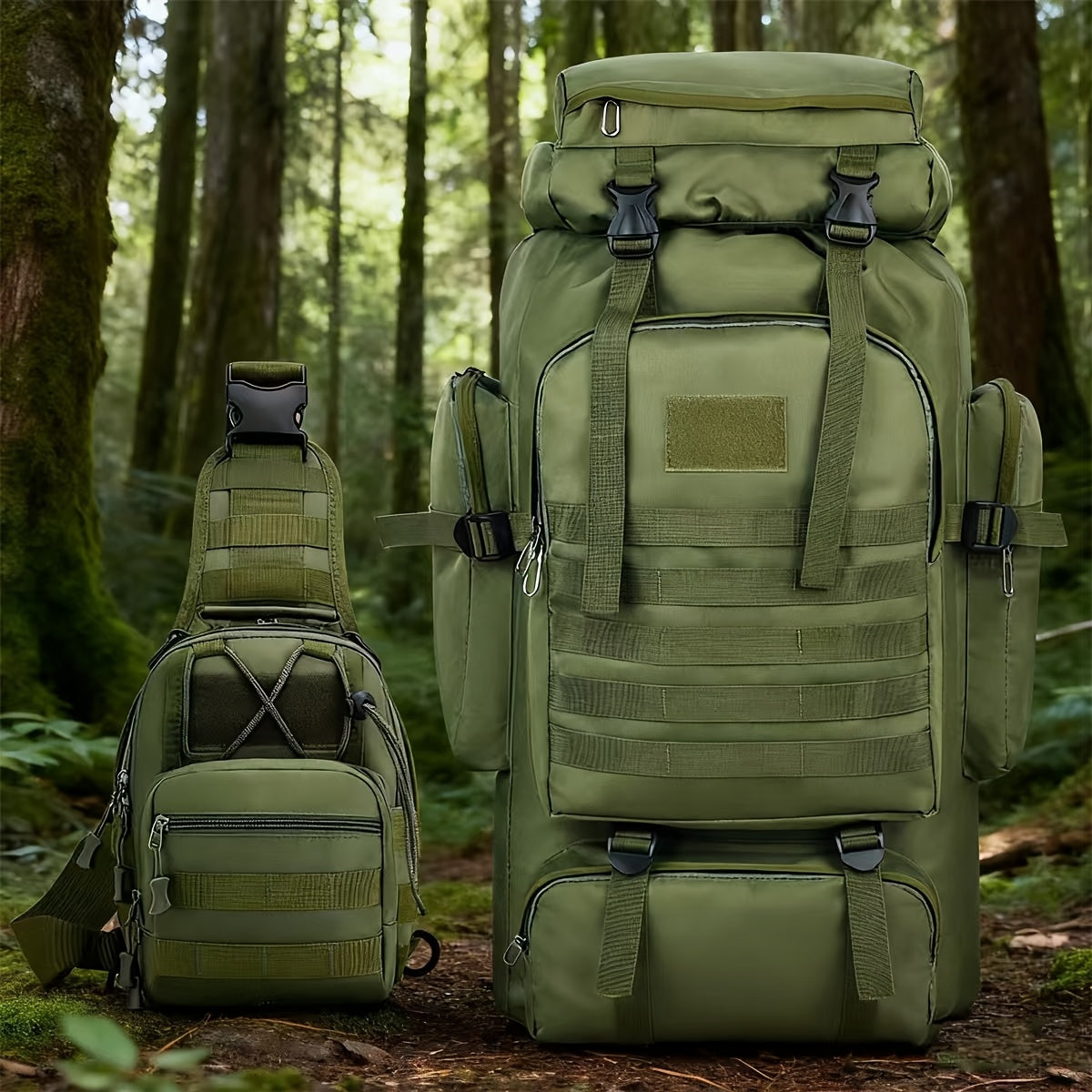 Sac à Dos Tactique 2 Pièces en Tissu Oxford Résistant pour Randonnée, Escalade, Camping, Voyage et Aventures en Plein Air – Grand Sac à Dos Polyvalent avec Multiples Compartiments et Poches, Idéal pour les Activités Extérieures et les Voyages