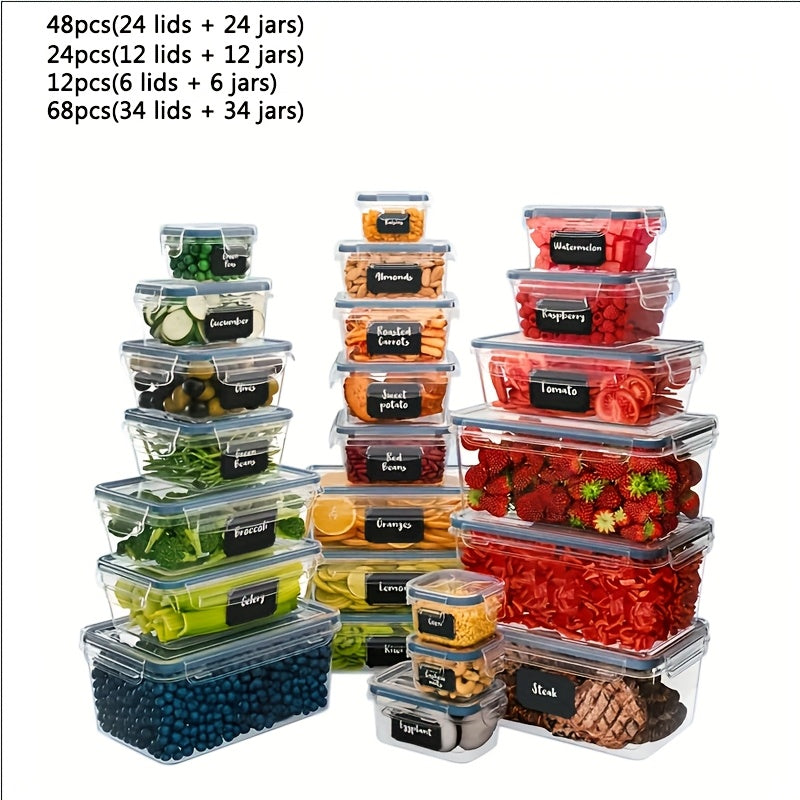 68/48/24/12 pièces Boîte de conservation alimentaire scellée de grande capacité, convient pour stocker la farine, les céréales et les aliments sucrés, peut être scellée longtemps pour préserver les matières premières fraîches, accessoires de cuisine. (34/