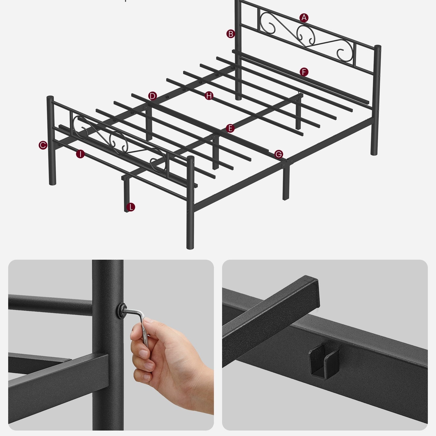 Lit en Métal, Montage Facile, Structure de lit, Cadre de Lit Moderne