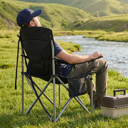 Chaise de camping, capacité 220 kg, chaise de camping pliante avec sac isotherme, porte-gobelet, sac de transport, dossier haut, confortablement rembourrée, chaise de pêche, chaise pliante pour jardin, balcon, plage, noir et vert/noir et gris/noir et oran