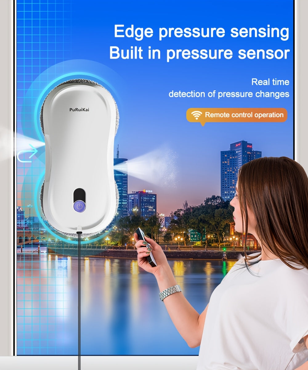 Robot Nettoyeur de Fenêtres Automatique PuRuiKaiM8 2026 | Alimentation Continue, Pulvérisation d'Eau Bidirectionnelle Automatique + Télécommande Intelligente | Corde de Sécurité -Chute de 4,5 mètres | Inclut 10 Chiffons de Nettoyage + Bouteille de Pulvéri