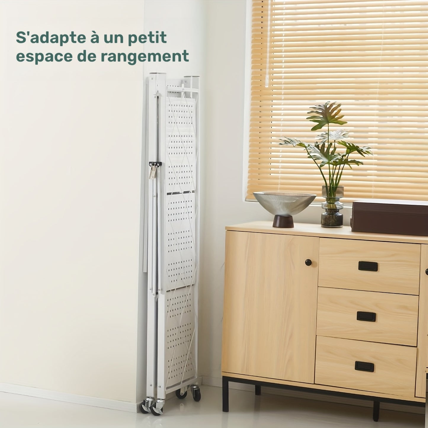 Étagère pliante à roulettes 4 niveaux avec cloisons en fer repliables, pour cuisine, rangement alimentaire, restaurant, bureau, noir, blanc