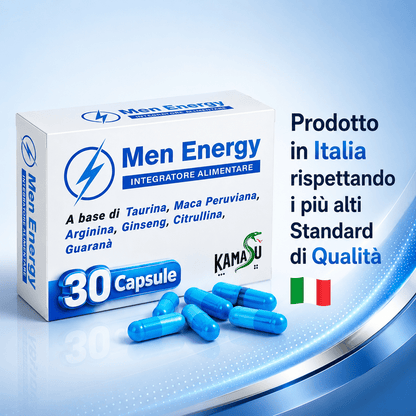Complément pour hommes à la taurine, maca du Pérou, arginine, ginseng, citrulline et guarana – 30 gélules – Fabriqué en Italie