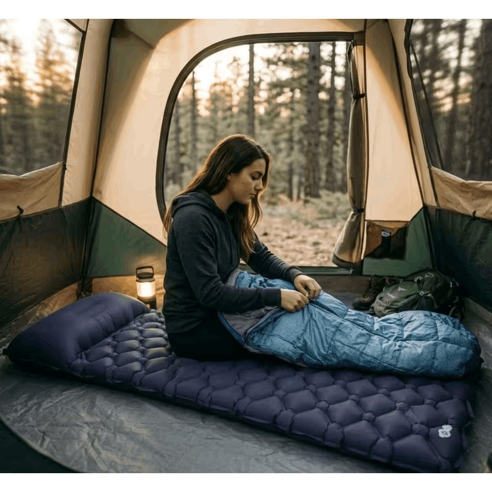 Matelas Gonflable Simple Touristique TOUROIST 190X58X5Cm XXL. Matelas Gonflable et de Camping Léger Karimata en Bleu Marine. Matelas de Camping Durable avec Garnissage Ergonomique en losange. Matelas Gonflable Simple pour Tente avec Oreiller Profilé. Mate