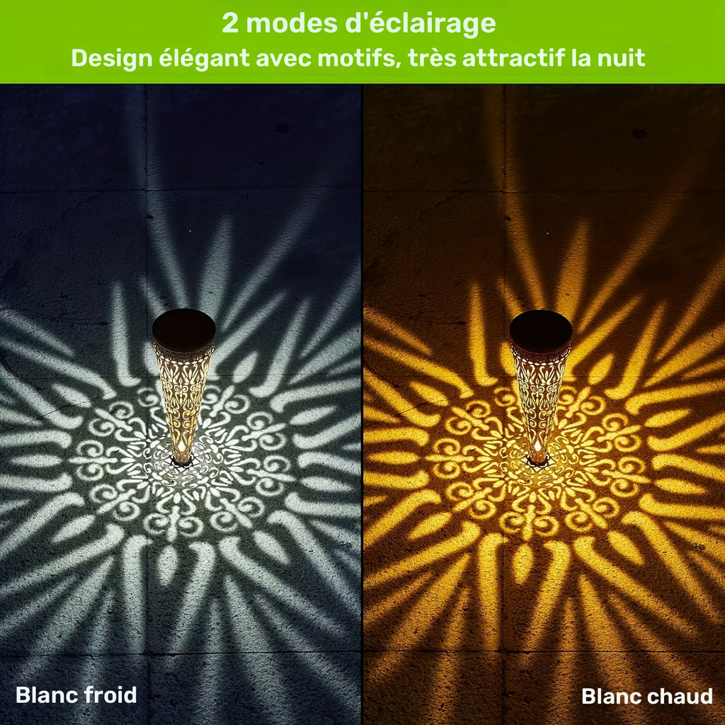 Lot de 4 Lampes Solaire LED Extérieures en Métal, IPX5, pour Jardin, Allée, Balcon, Terrasse, Pelouse et Décorations de Noël