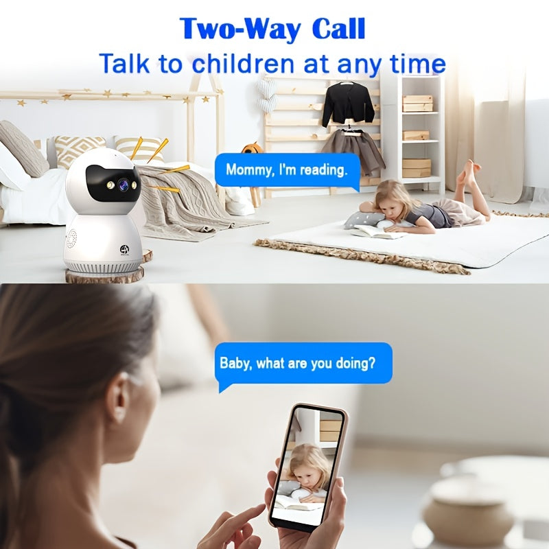 Caméra de sécurité sans fil pour la maison WiFi double bande 2.4G/5G ! Rotation à 355°, détection humaine, vision nocturne en couleur, alertes en temps réel et audio bidirectionnel. Surveillance à distance via smartphone, idéale pour la surveillance des a
