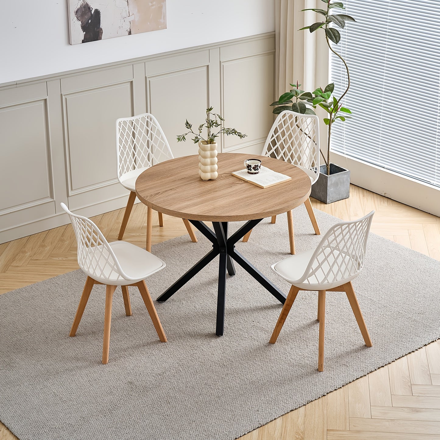 EGOONM Ensemble de 6 chaises de salle à manger, chaises de cuisine scandinaves - Design de dossier coquillage découpé, coussin en similicuir et pieds en bois de hêtre