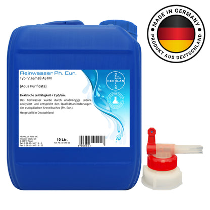 Eau distillée HERRLAN - Eau purifiée - 1 à 10 litres - Eau de laboratoire de haute pureté en qualité pharmaceutique - Fabriqué en Allemagne