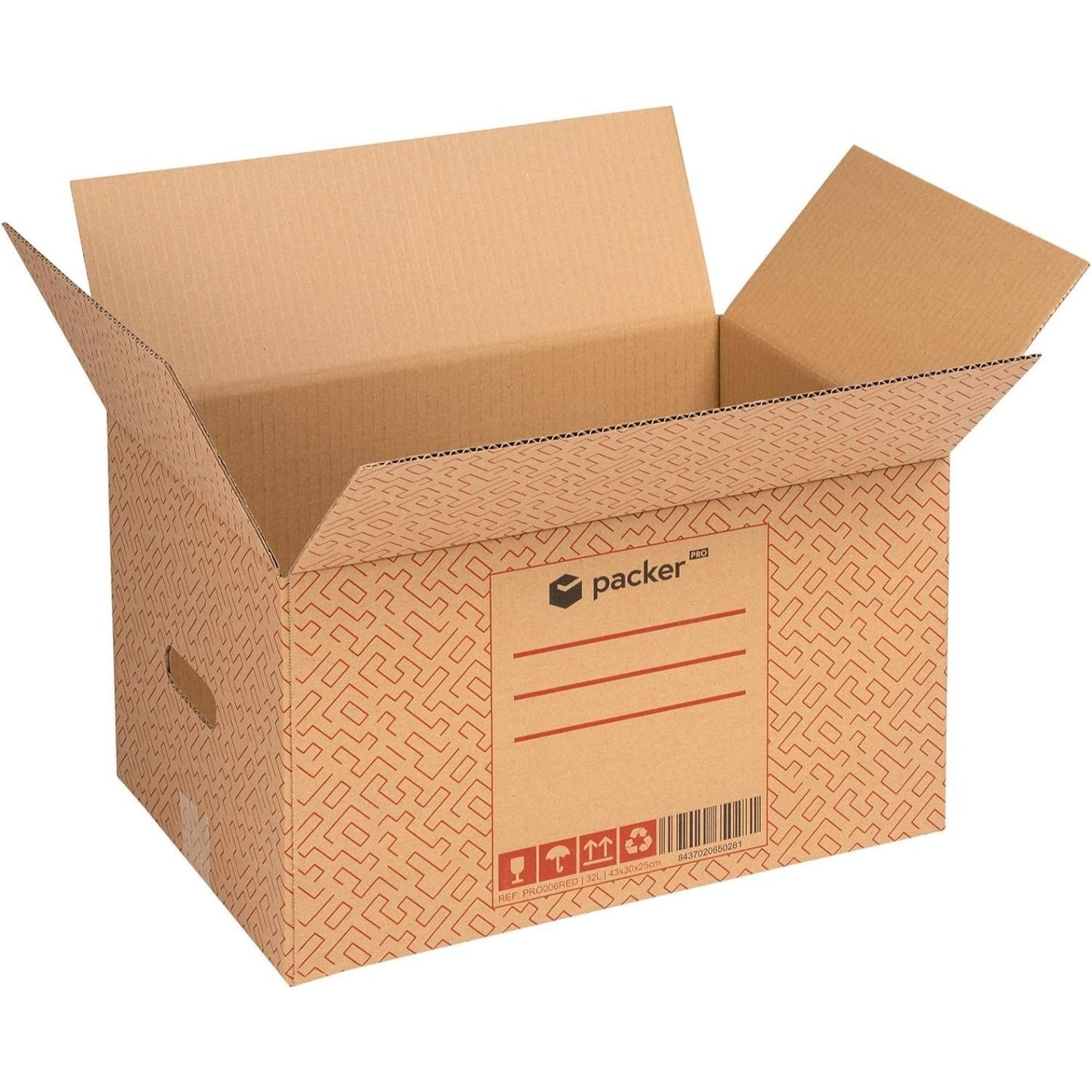 Boîte en carton ultra-résistante pour déménagement et stockage avec poignées, fabriquée en carton rigide, idéale pour le déménagement ou le stockage de livres et de vêtements, transport confortable et sûr grâce aux poignées latérales - Packer PRO
