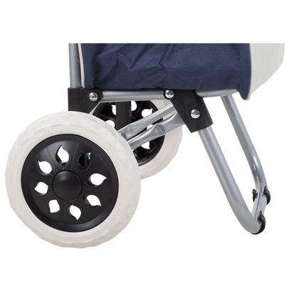 Chariot de courses pliable avec roues, robuste et spacieux, avec poche et poignées, pratique pour transporter des courses lourdes, base stable, grandes roues et poignée durable, en matériau imperméable, facile à nettoyer, poche pour verrouillage ou portef