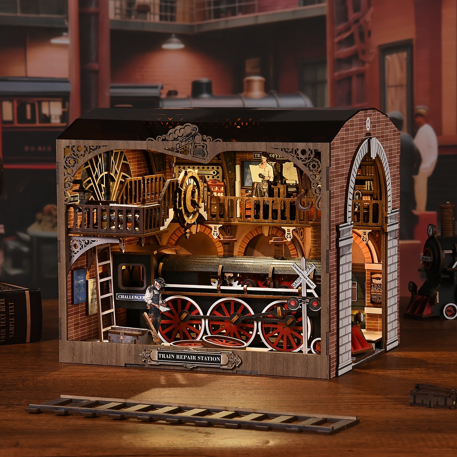 1 pc modèle de train bibliothèque 3D cottage, kit décoration architecture train, décoration miniature bureau maison cosy, ornement chambre parfait, cadeau idéal Saint-Valentin Thanksgiving Halloween Noël