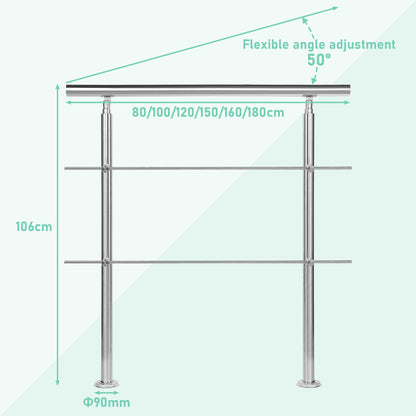Balustrades en acier inoxydable pour escaliers, balcon, terrasse, jardin, balustrade, balustres horizontaux, rampe d'escalier, support de rampe avec 0-5 barres transver, fixation murale, rampe d'escalier avec 2 poteaux, kit de construction universel de ra