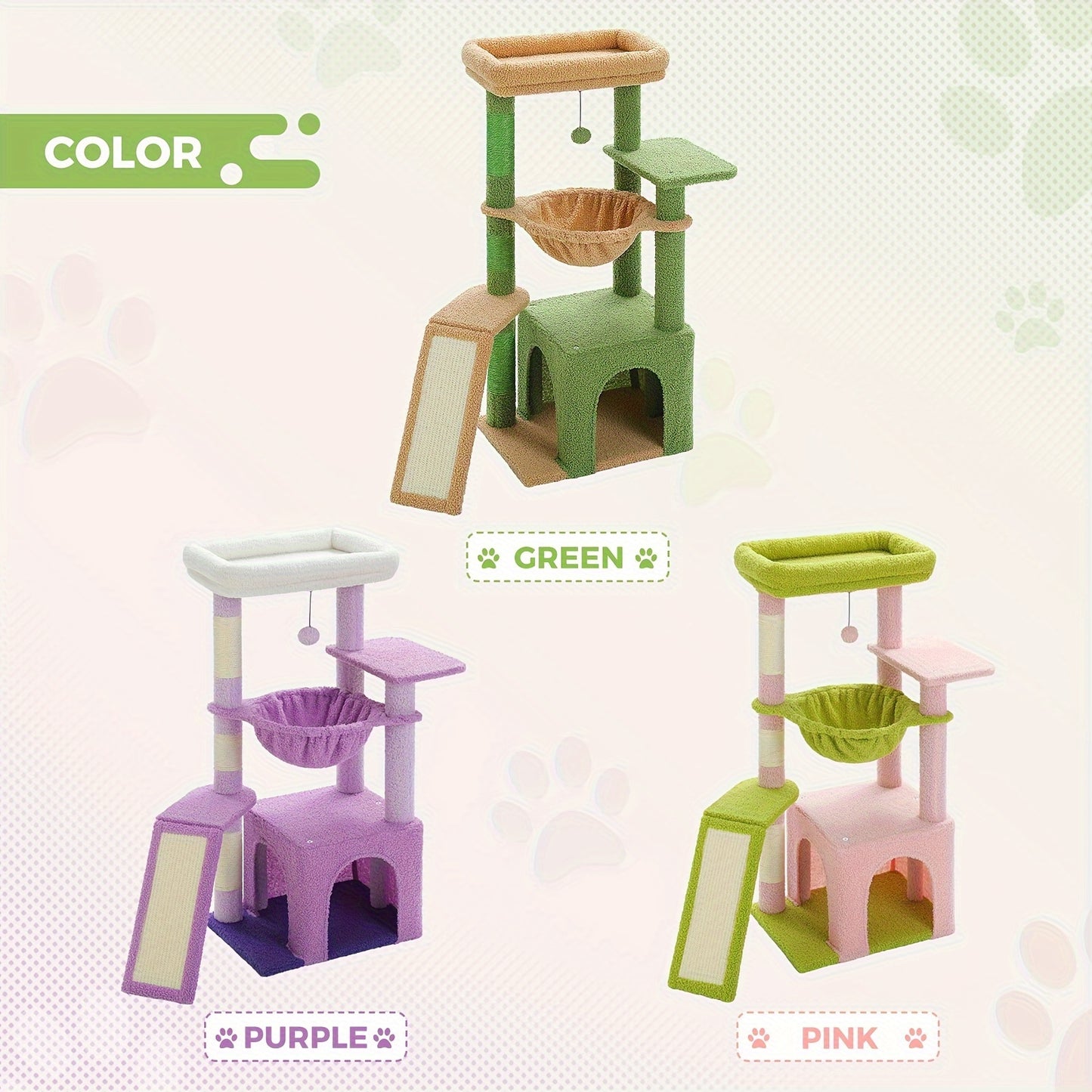 Arbre pour Chat de Route PAWZ pour Chats d'Intérieur avec Grand Condominium, 1 Planche en Sisal, 3 Griffoirs, Tour à Griffes pour Chat avec Grand Hamac et Perchoir 90cm