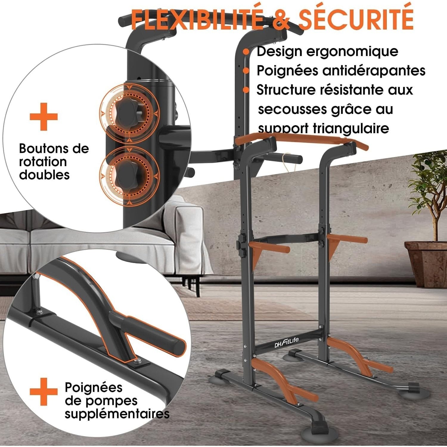 DH FitLife Power Tower Dip Station| Barre de traction autonome | Barre de dips pour le dos | Station de musculation Power Tower | Station de fitness | Rack de puissance pour salle de sport à domicile
