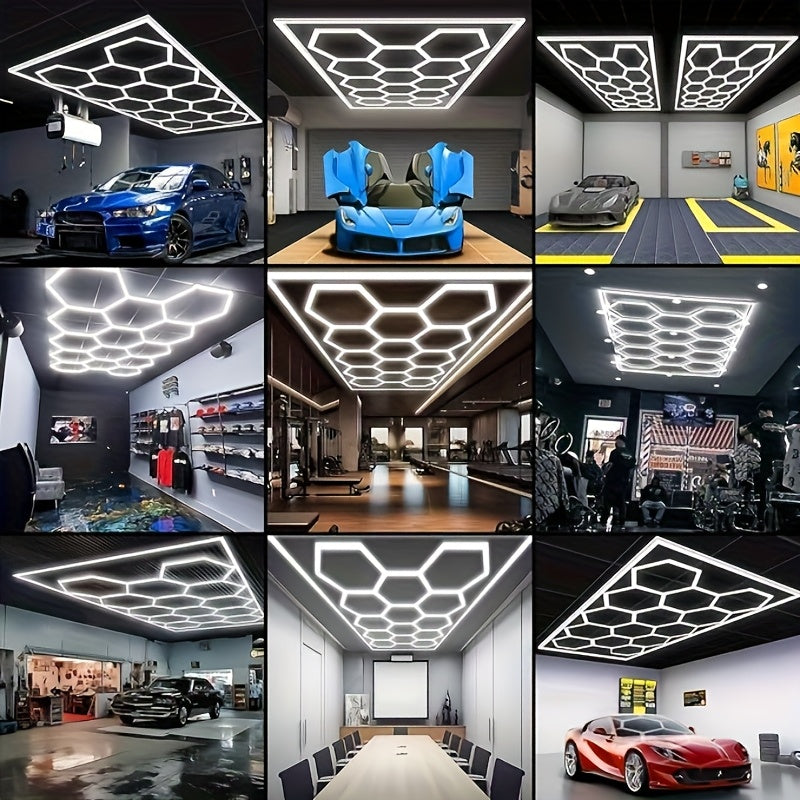 Hexagone Ultra Lumineux pour Lampes de Garage. Plafonnier LED Hexagonal 6500K. Système d'éclairage LED Hexagonal en Nid d'Abeille pour Garage, Atelier de Détail Automobile, Sous-Sol, Entrepôt, Bureau, Salon, Magasin de Pièces Automobiles. Lumières Décorat