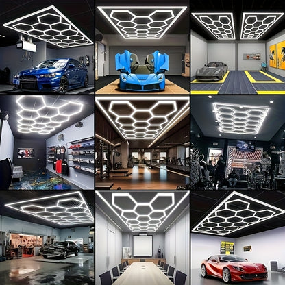 Hexagone Ultra Lumineux pour Lampes de Garage. Plafonnier LED Hexagonal 6500K. Système d'éclairage LED Hexagonal en Nid d'Abeille pour Garage, Atelier de Détail Automobile, Sous-Sol, Entrepôt, Bureau, Salon, Magasin de Pièces Automobiles. Lumières Décorat