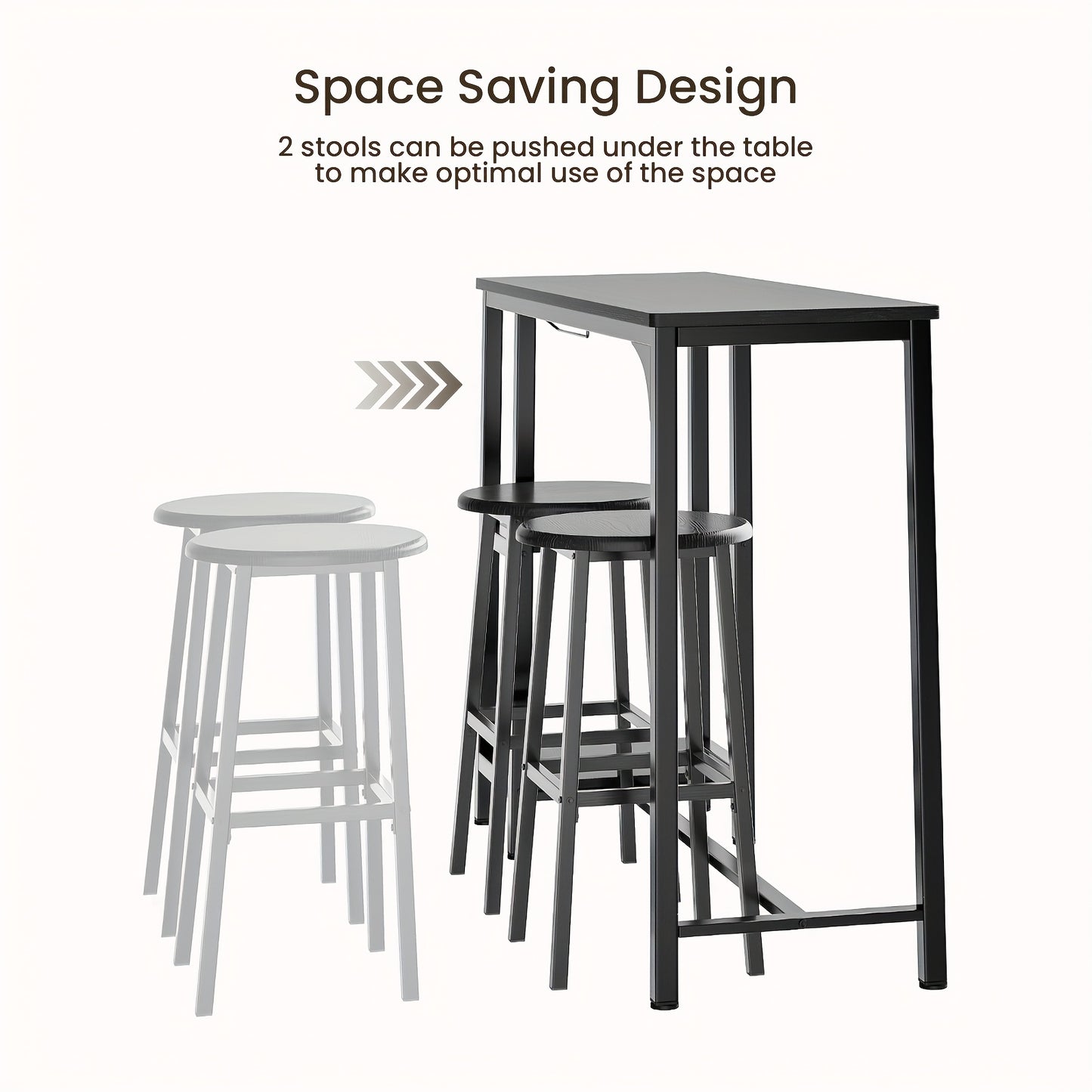 Ensemble de table et de chaises de bar 3 pièces, ensemble de table de bar moderne en fonte noire avec 2 tabourets, ensemble de table industrielle et de tabouret de bar, plateau en bois, table de pub rectangulaire avec étagères et porte-verres, pour cuisin