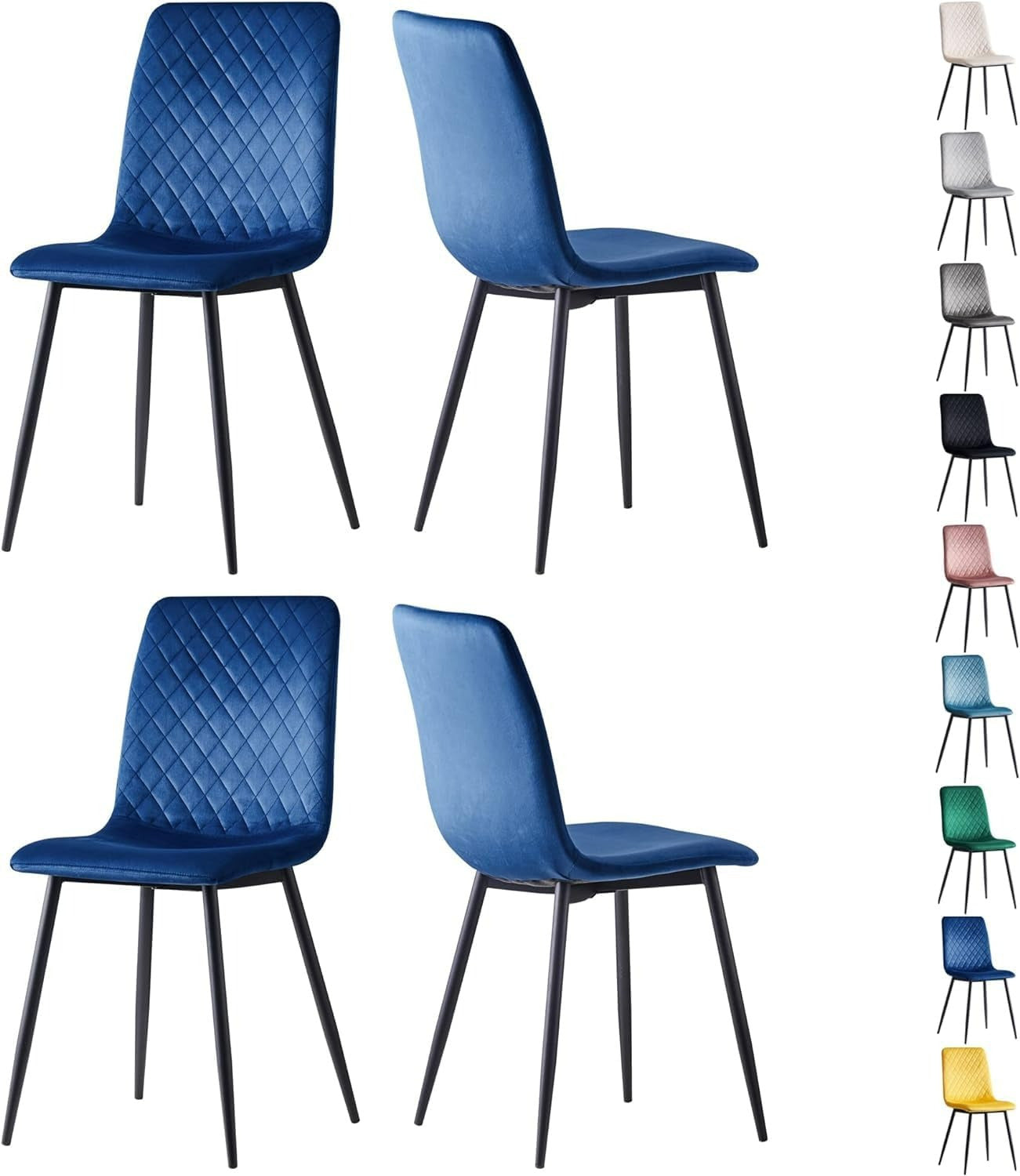 Ensemble de 4 chaises de salle à manger MCC Direct en velours, pieds en métal, chaises Lexi, chaises de conception