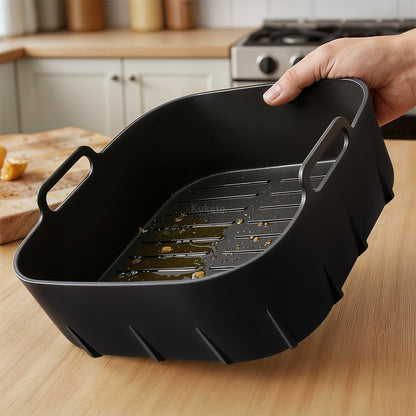 Kuketo - Accessoire pour Friteuse à Air, Conteneur de Cuisson Réutilisable, Panier en Silicone Résistant aux Hautes Températures, Bol de Friture Sans Graisse, Idéal pour Frites, Poulet, Légumes, Gâteaux et Casseroles, Alternative aux Papier Cuisson, Netto