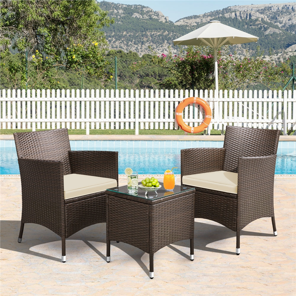 Costoffs Ensemble de mobilier de jardin et de balcon 3 pièces, Groupe de sièges de jardin, Ensemble de mobilier de patio comprenant 2 chaises avec table et coussins d'assise pour balcon, terrasse, jardin