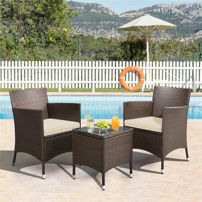 Costoffs Ensemble de mobilier de jardin et de balcon 3 pièces, Groupe de sièges de jardin, Ensemble de mobilier de patio comprenant 2 chaises avec table et coussins d'assise pour balcon, terrasse, jardin