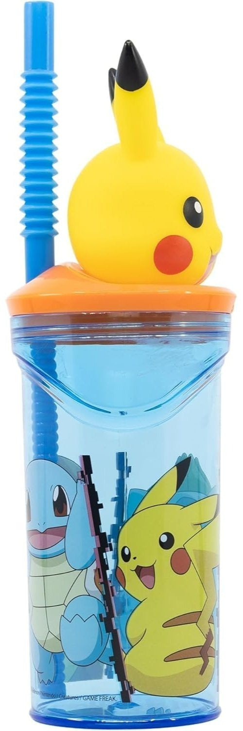 POKÉMON - Tasse de 360 ml avec Paille et Personnage 3D pour Enfants - Pikachu