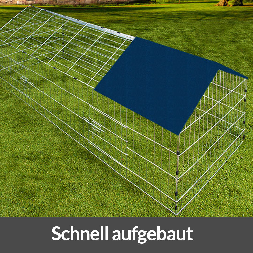 CADOCA® Enclos Run Free 180X75X75Cm Protection Solaire Run Jardin Lapin Poulailler Lièvre Poulailler Petit Animal Run Toiture Matériel Bleu